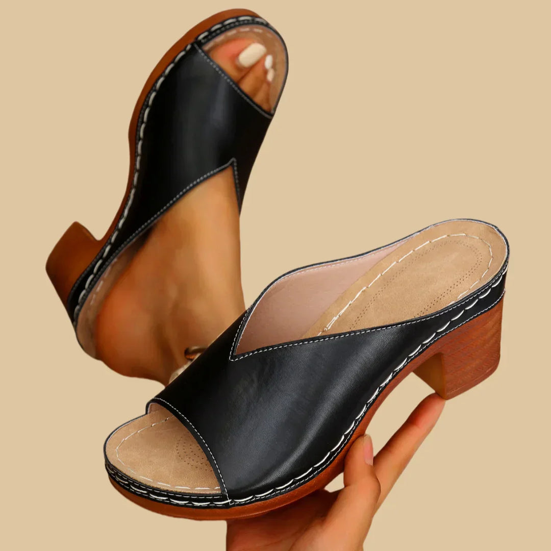 Elaine | Metallic Block Heel Mules