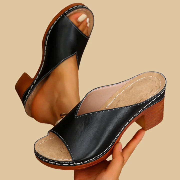 Elaine | Metallic Block Heel Mules