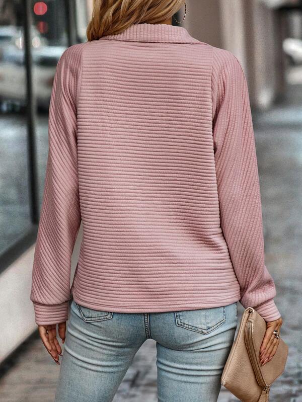Melanie | Ribbed Zip Collar Sweatshirt