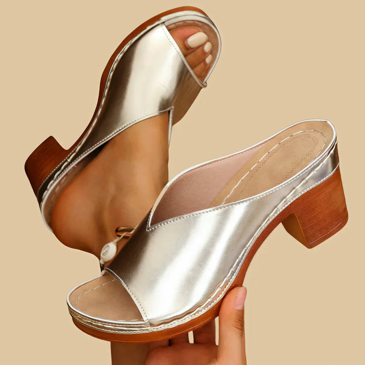 Elaine | Metallic Block Heel Mules