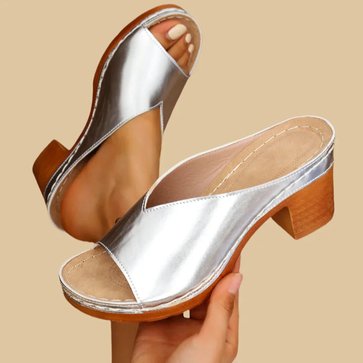 Elaine | Metallic Block Heel Mules